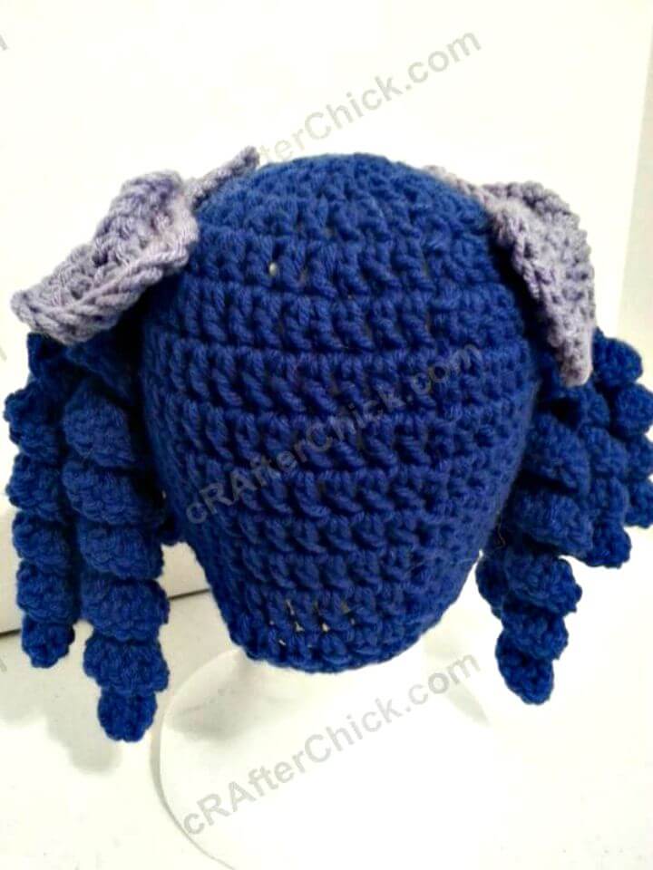 Free Crochet Blue Curly Pigtail Beanie Hat Pattern