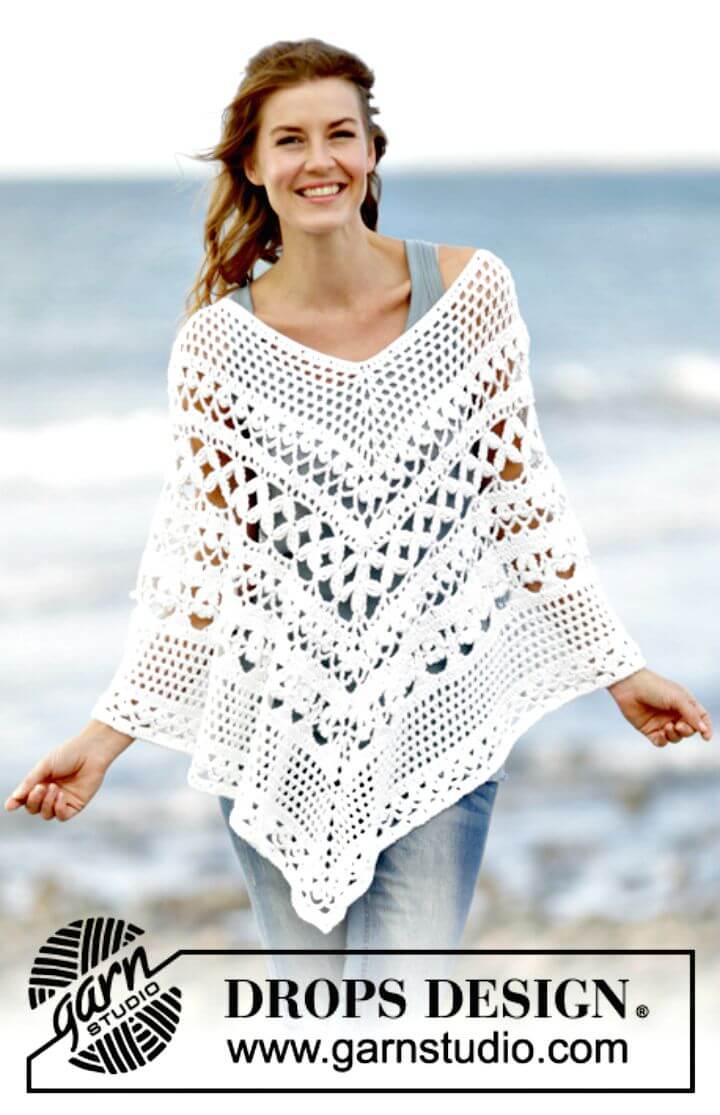 Crochet Drops Poncho with Lace - Free Pattern