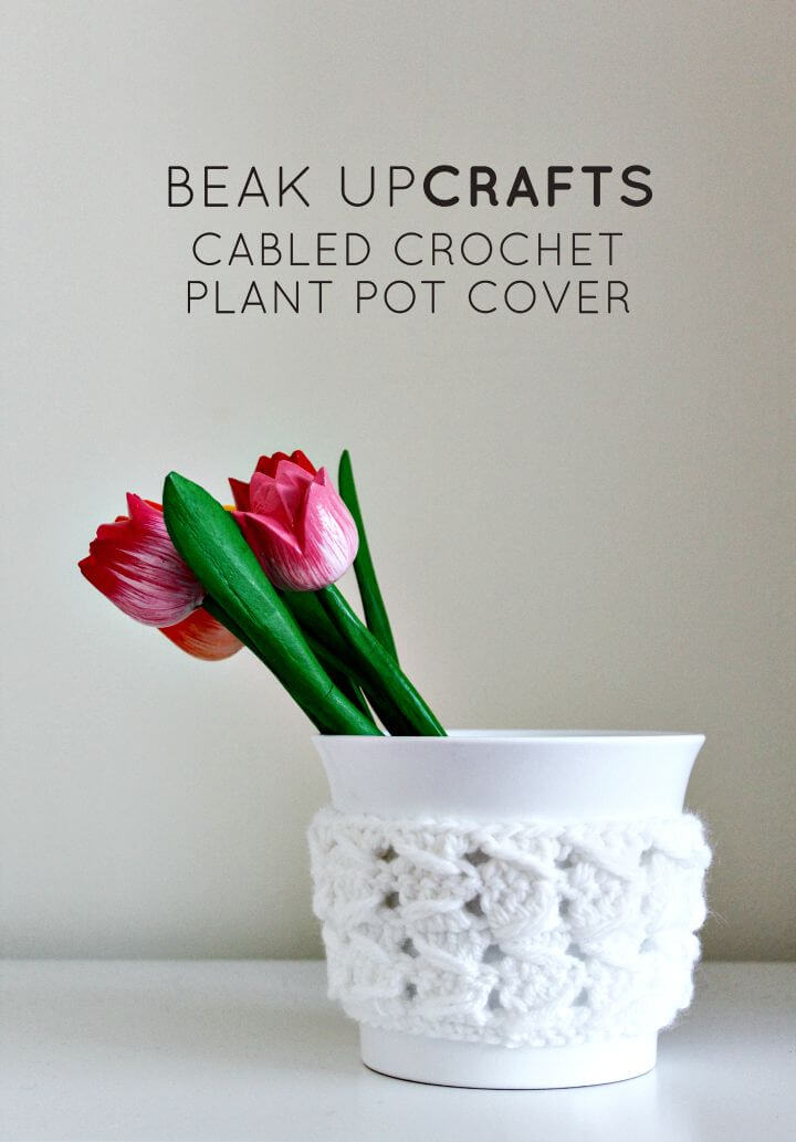 Free Crochet Cabled Plant Pot Cover Pattern