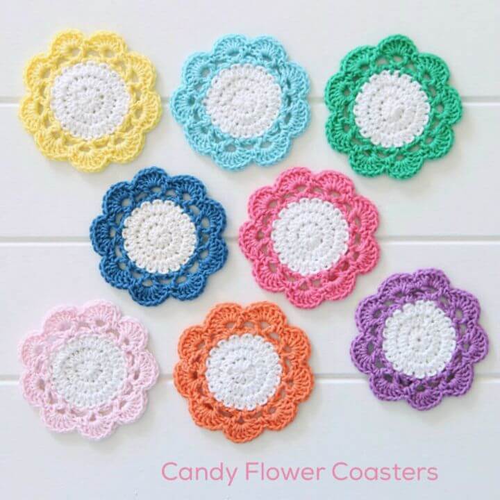 Crochet Candy Flower Coaster - Free Pattern