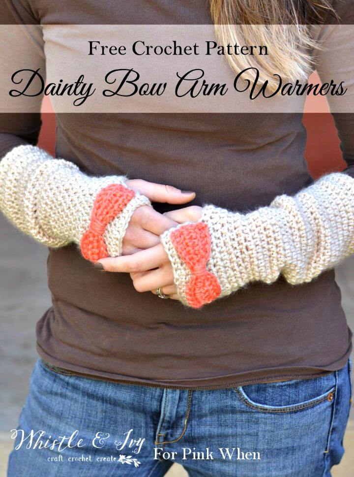 Free Crochet Dainty Bow Arm Warmers Pattern