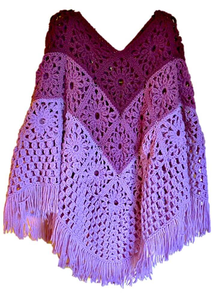 Crochet Daisy Granny Square Poncho - Free Pattern