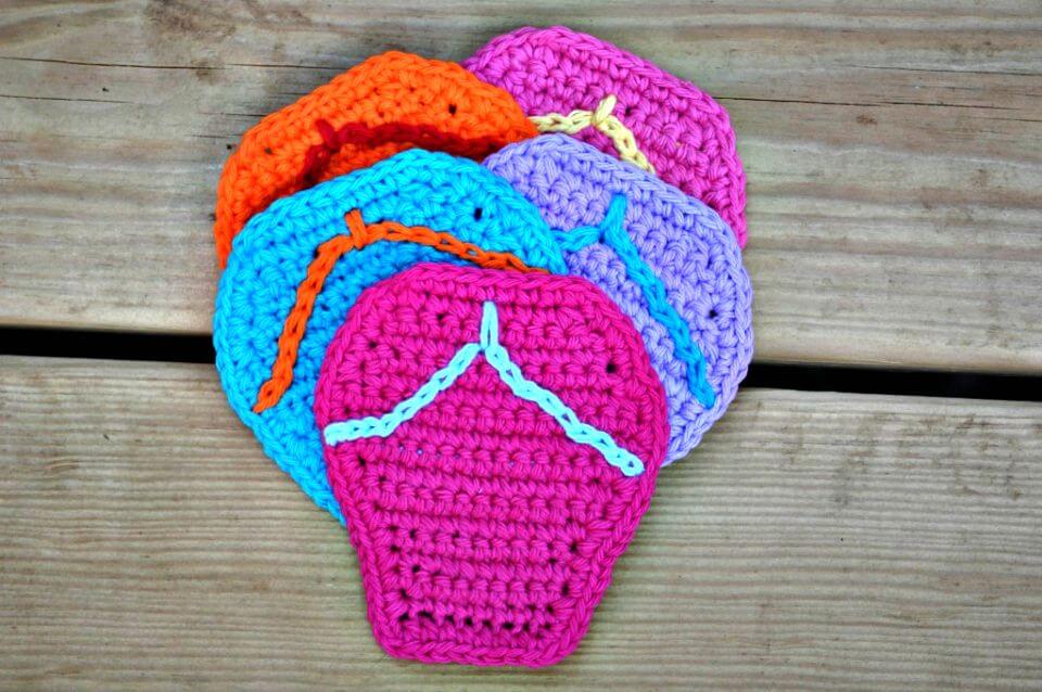 Colorful Crochet Flip Flop Coasters - Free Pattern
