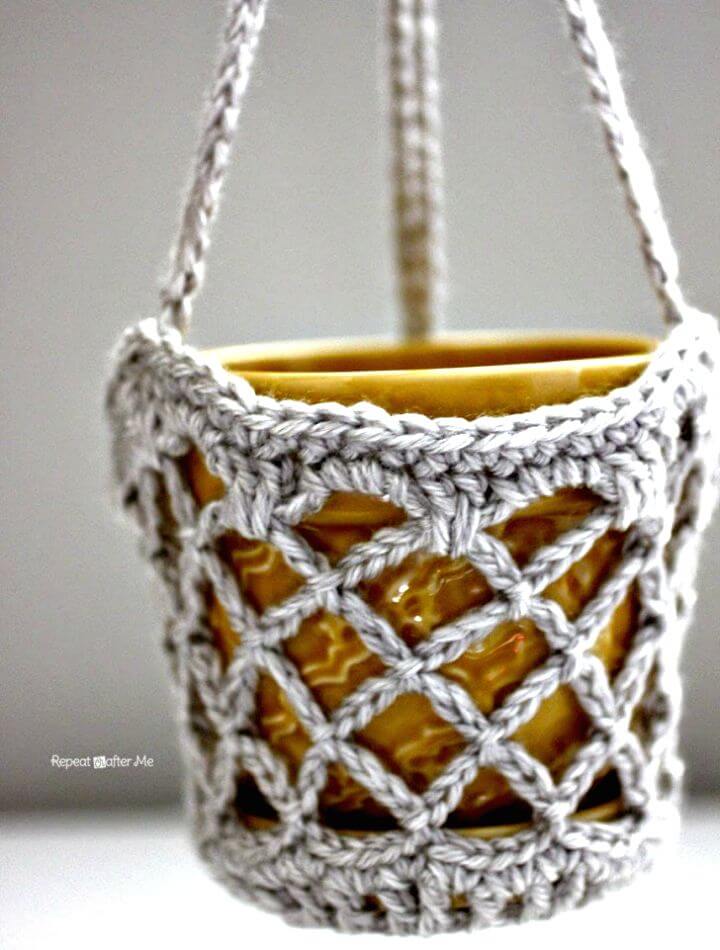 Easy Crochet Flower Pot Hanging Basket Pattern