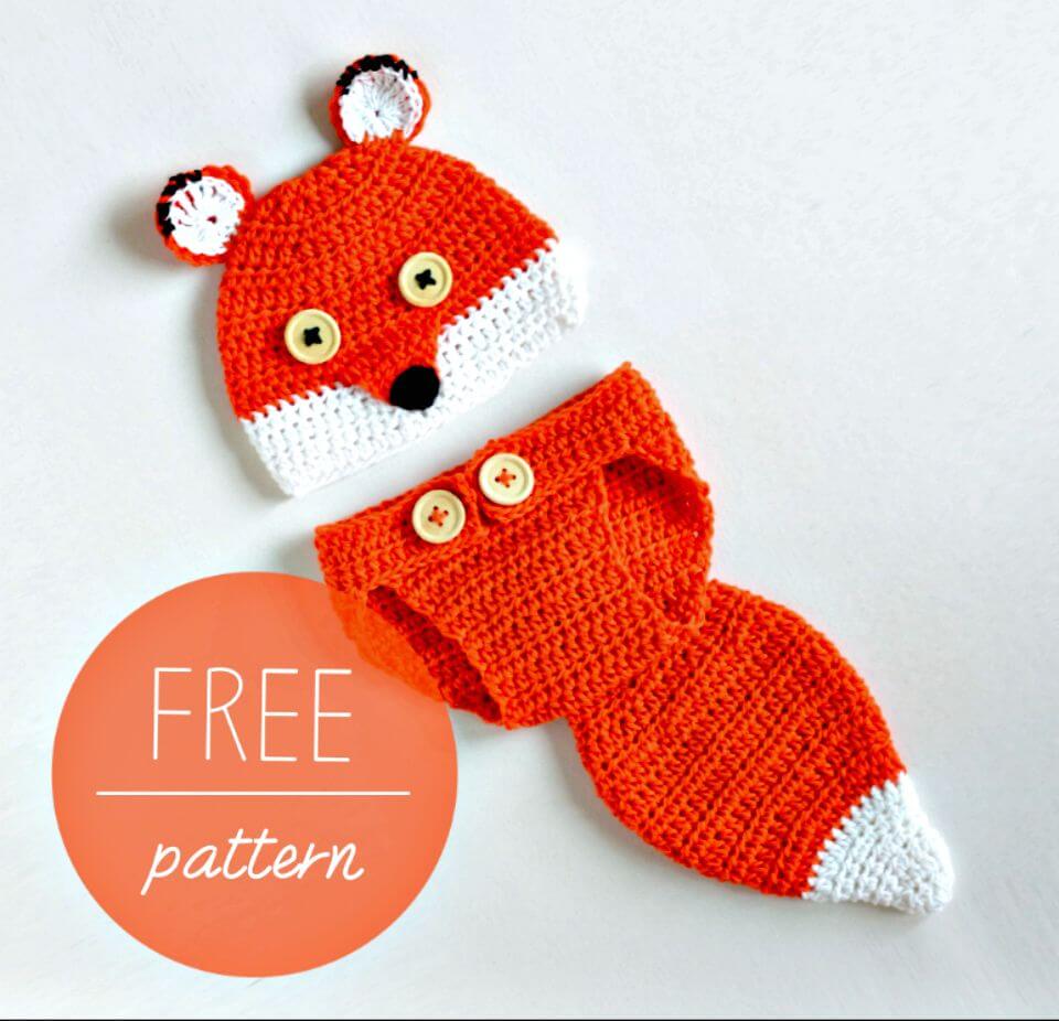 Free Crochet Fox Baby Hat and Diaper Cover Pattern