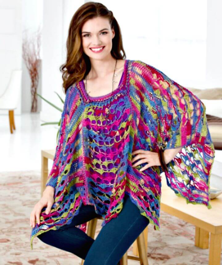 Bright Crochet Light and Lacy Poncho Pattern