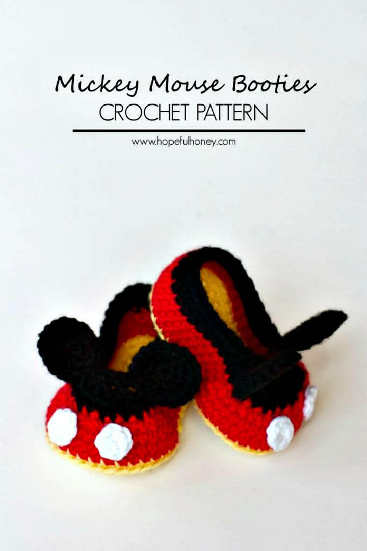 Free Crochet Mickey Mouse Inspired Baby Booties Pattern