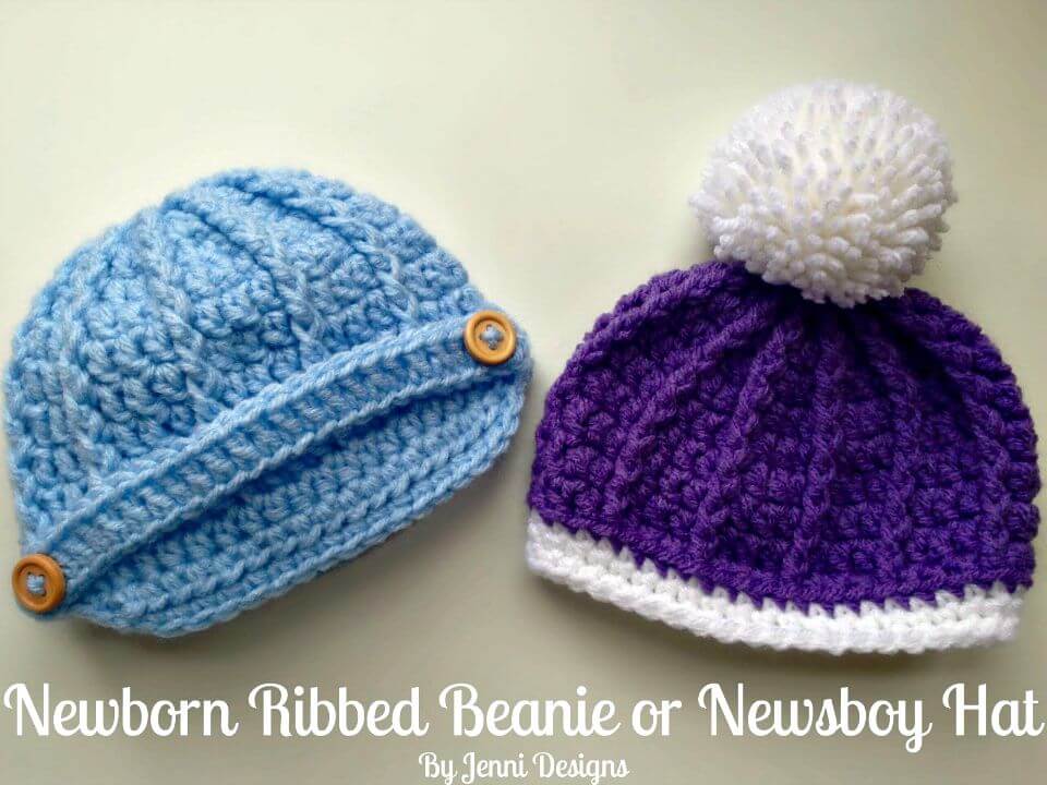 Free Crochet Newborn Ribbed Beanie Pattern