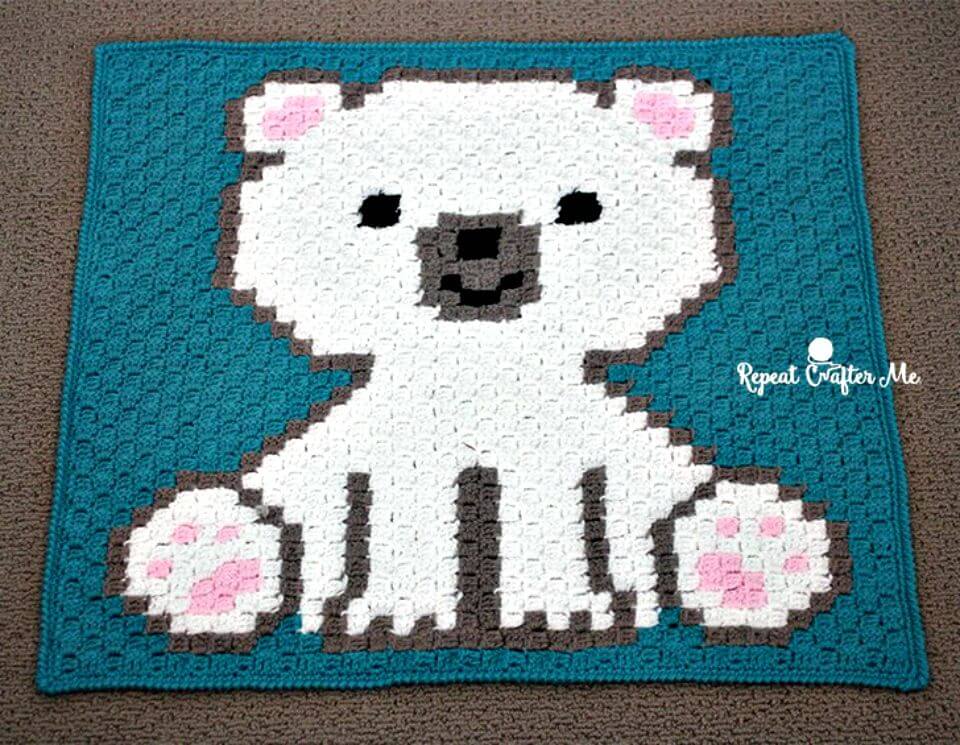 Free Crochet Polar Bear Cub C2C Blanket Pattern