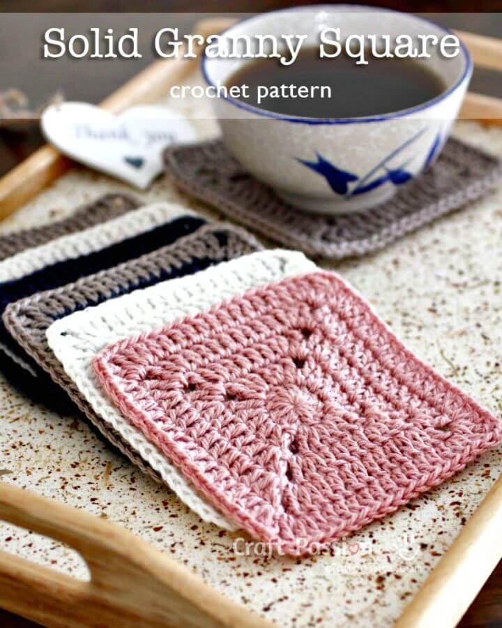 Crochet Solid Granny Square Coasters - Free Pattern