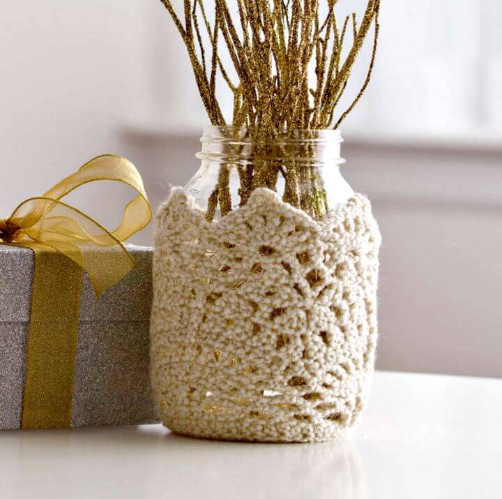 Crochet Sparkling Lace Jar Cozy - Free Pattern