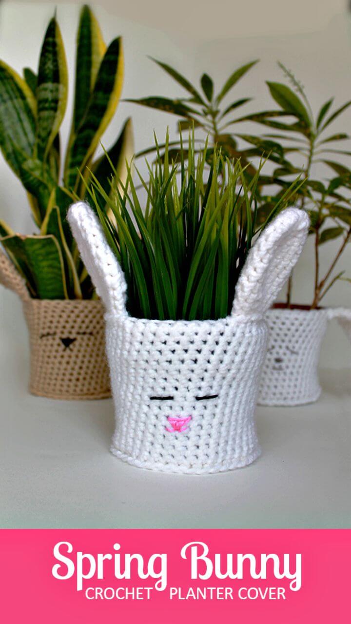 Crochet Spring Bunny Planter Cover - Free Pattern