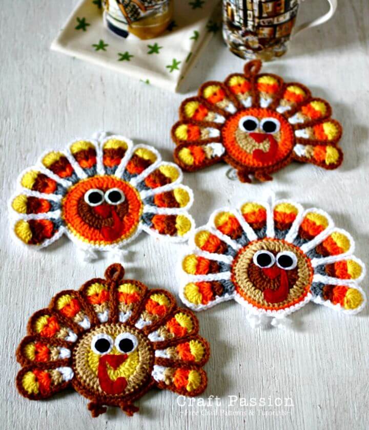 Free Crochet Turkey Coasters Pattern