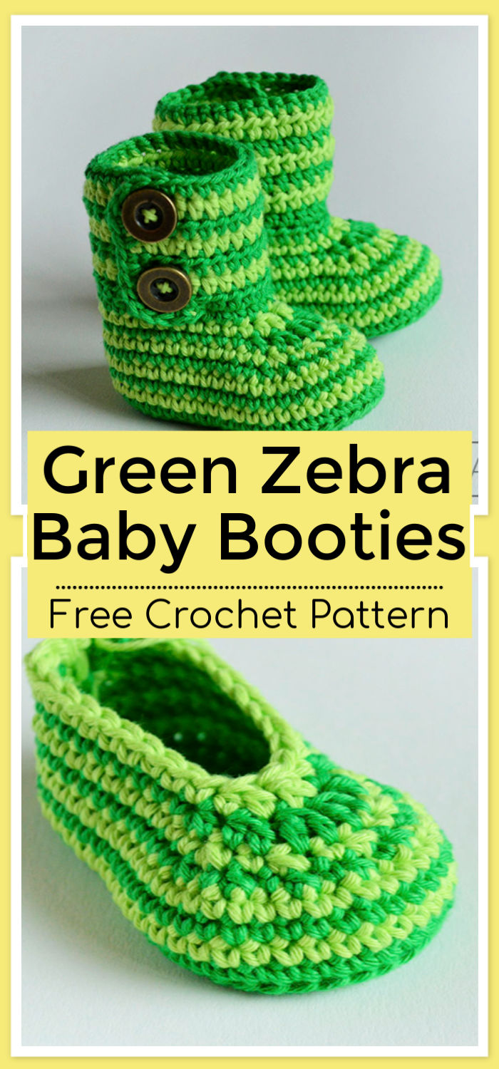 Crochet Green Zebra Baby Booties Free Patterns