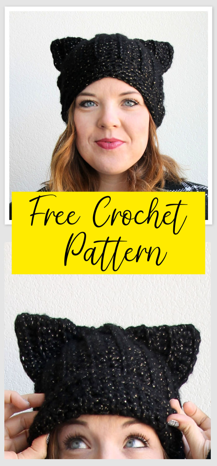 Free Crochet Black Cat Slouch Hat Pattern