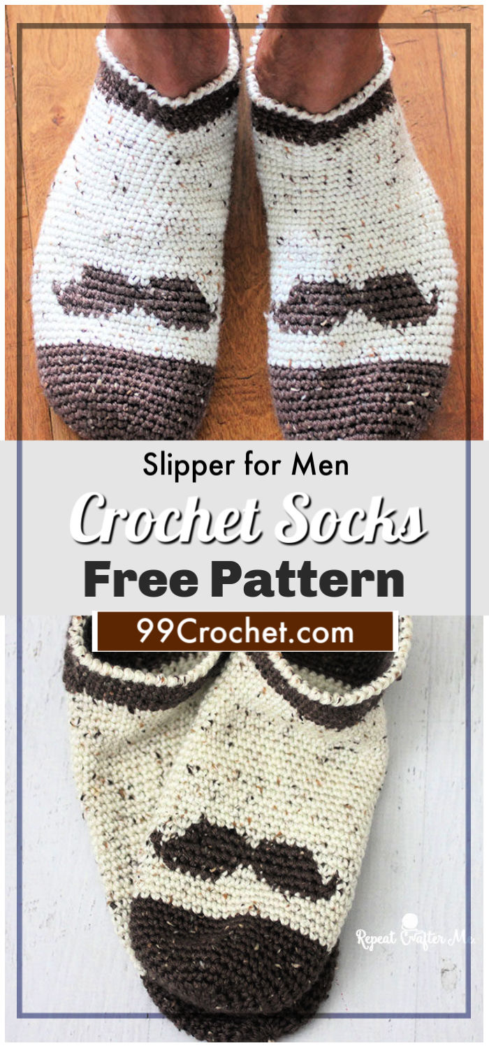 free crochet mustache slipper socks