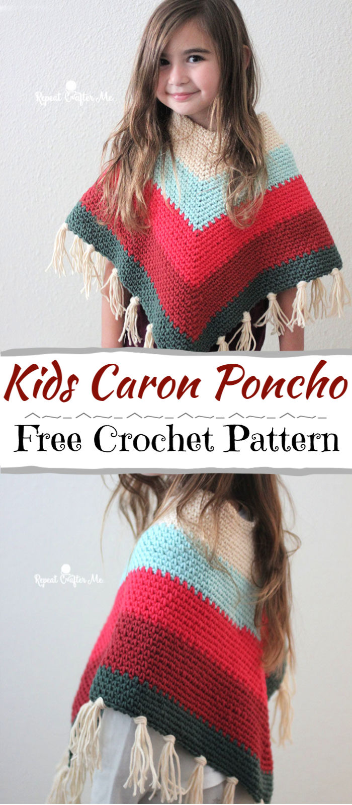 Crochet Kids Poncho with Caron X Pantone Yarn Free Pattern