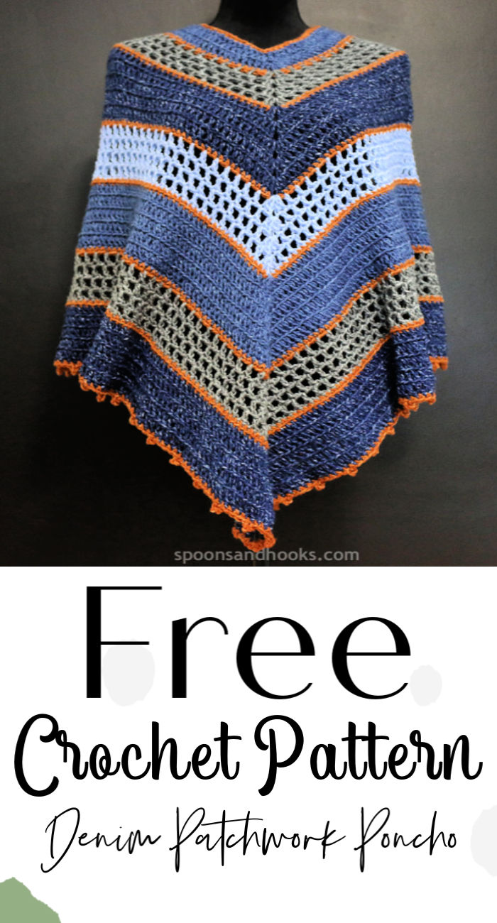 Free Crochet Denim Patchwork Poncho Pattern