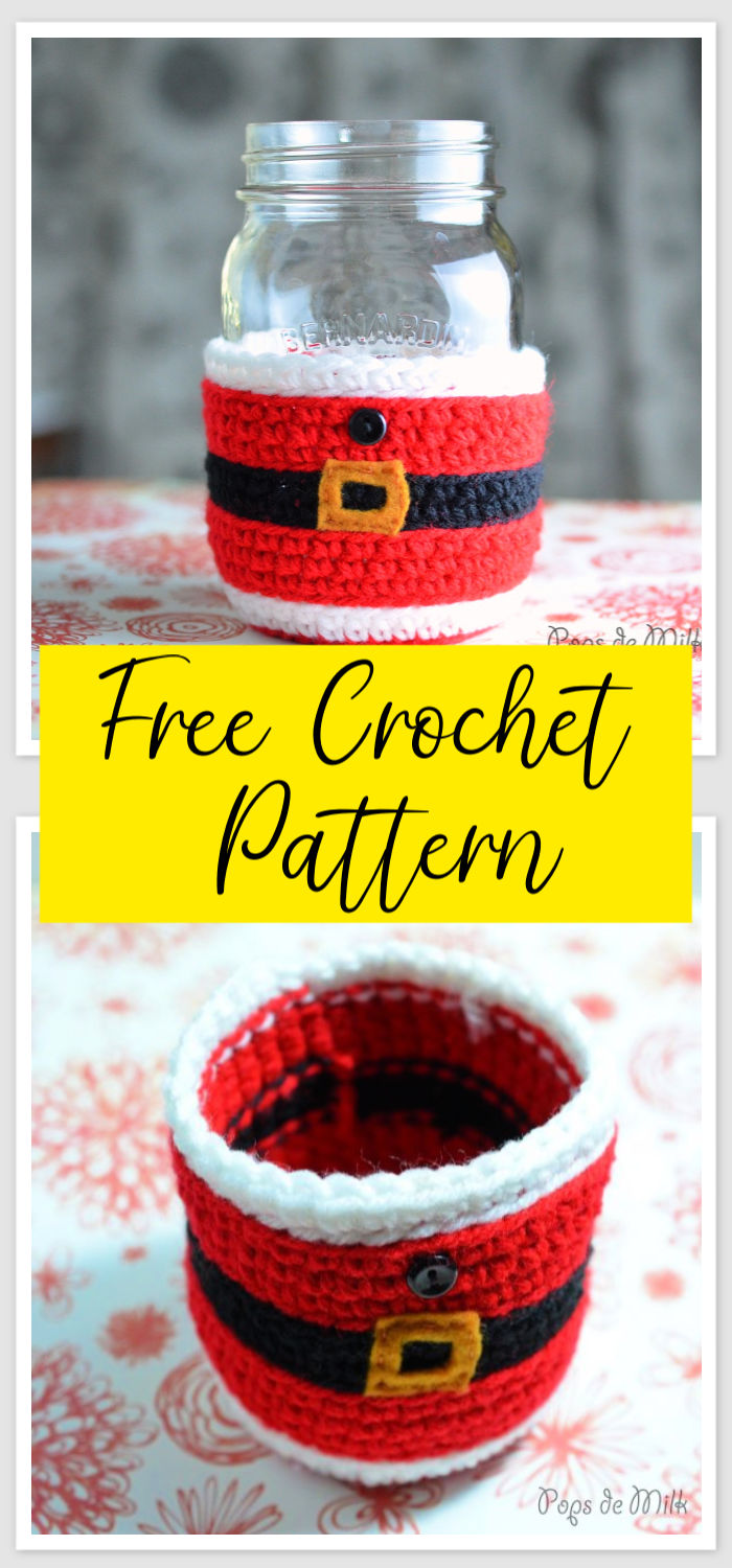 Free Crochet Santa Claus Mason Jar Cosy Pattern