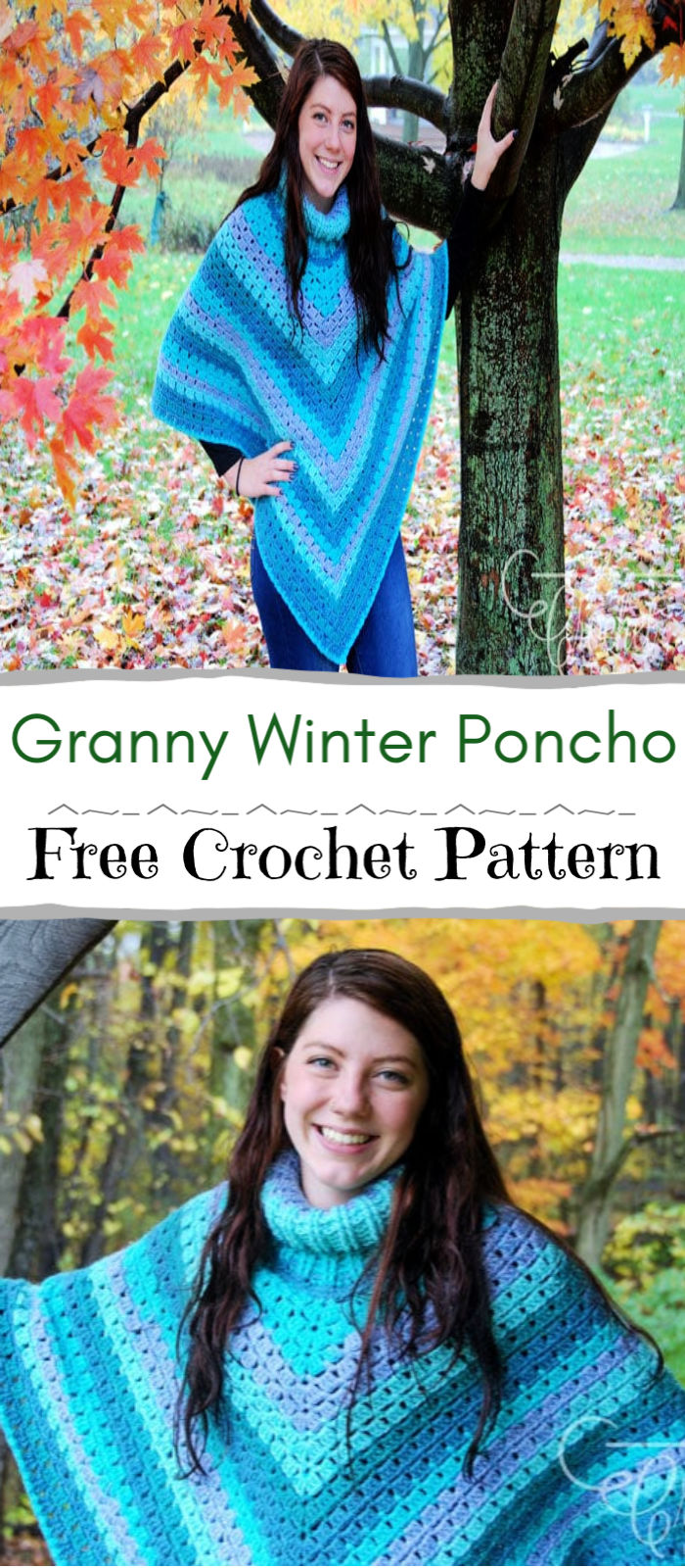 Modern Granny Winter Poncho Free Crochet Pattern